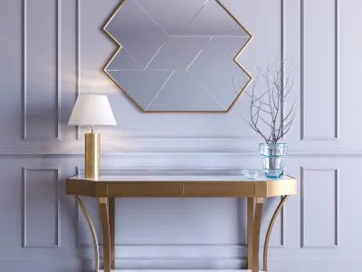 Console Collection table with abstract painting on wall