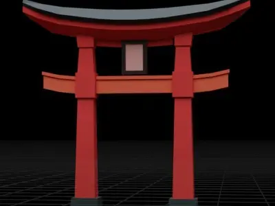 Japanese Torri Gate 3D Model Set of 6 Game Ready Low-poly 3D model