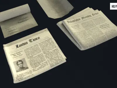 Scattered Paper Debris HQ and Newspaper Low-poly 3D model