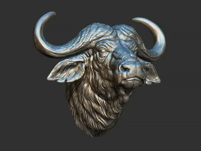 Buffalo shaggy head 3D print model