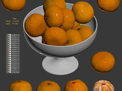 Tangerines in a tall bowl Low-poly 3D model