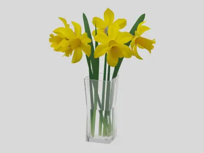 Yellow daffodils in a glass vase 3D model