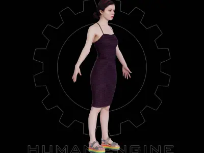 Female Scan - Amy in a Striped Dress A-pose 149 Low-poly 3D model