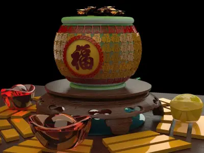 Chinese treasure pot   3D model