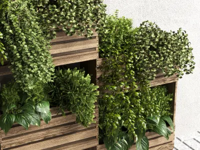 Indoor plant-plant stand  bax wood vase 04 Low-poly 3D model