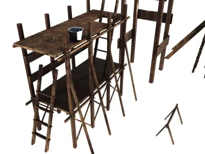 Medieval Construction Site - Low Poly 3D Model Low-poly 3D model