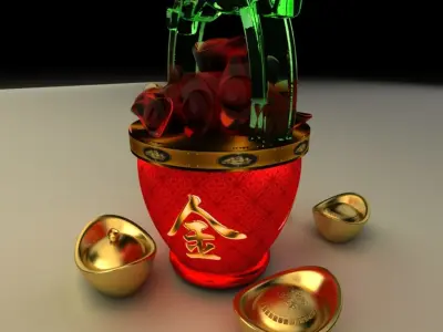 Chinese Gold Ingot bucket 3D model