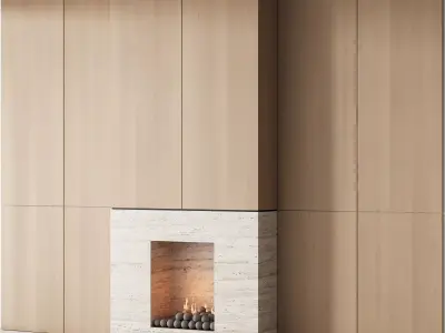 159 fireplace decorative wall kit 05 minimal wood travertine 00 3D model