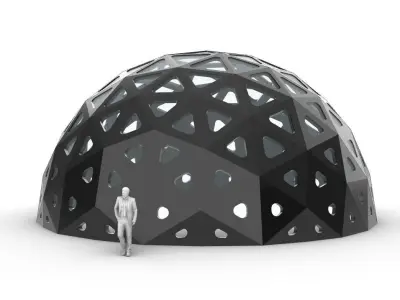 Geodesic Dome with Dynamic Perforations and glass panels 3D model