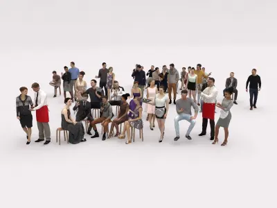  40x Crowds 20 Scanned Casual  Cafe 12 Elegant Sitting People Low-poly 3D model