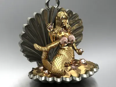 Mermaid Jewelry Pendant Starfish Mussel Shell 3DM STL 3D Model  3D print model