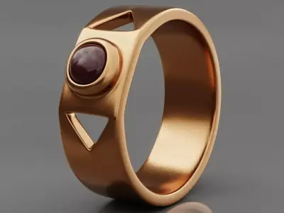 Geometric Gold Ring with Red Gemstone - Modern 3D Print Jewelry 3D print model