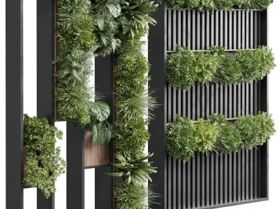plants set partition in wooden frame Vertical graden 46 Low-poly 3D model