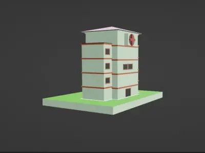 Low Poly Hospital Building 3D Model Low-poly 3D model