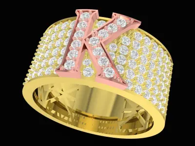 Luxury Initial Letter K Diamond Ring for Men 3689 3D print model