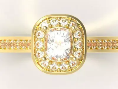 Halo Cushion-Cut Gold Ring 3D print model