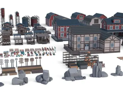 Low Poly Farm Set - 330 Models Mega Pack 02 Collection Free low-poly 3D model