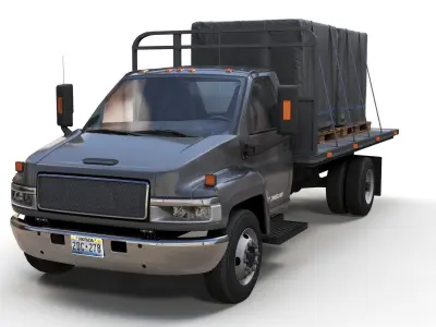 Flatbed truck Low-poly 3D model