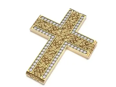 G0495 gold cross pendant with diamonds 3D print model