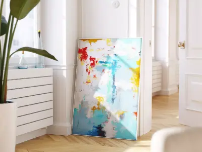Colorful abstract painting on wooden frame 3D model