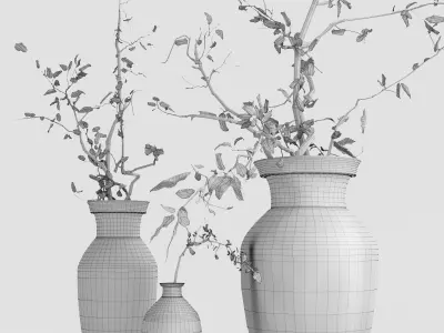 Dried Olive branch decor glass vase 3D model