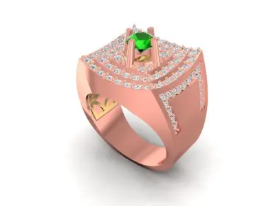 Square Emerald Diamond Gold Men Ring 597 3D print model