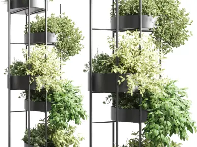 Circle Standing metal shelf with a set 402 of plants  Low-poly 3D model