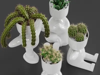 Cacti Set cactus planters 3D model