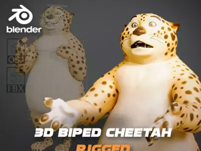 Stylized Biped Cheetah - Rigged Cartoon Animal  for Blender Low-poly 3D model