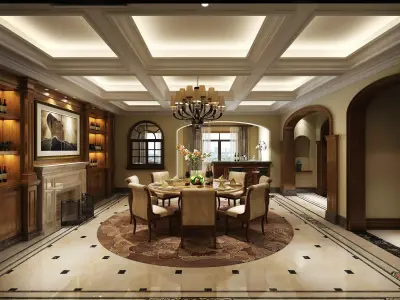 European classical restaurant Low-poly 3D model