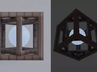 Wooden Geometric Structure with Light Sphere Low-poly 3D model
