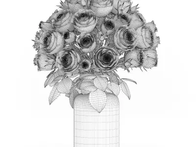 Pink Roses in Glass Vase 3D model