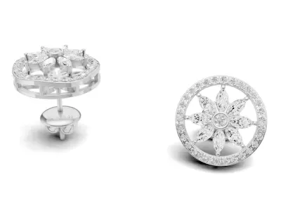 Marquise And Round Diamond Floral Earring For Women 3D print model