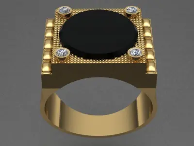 Luxury Diamond Onyx Men Ring 3D print model