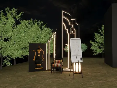 Modern Ramadan Event Setup - Full Exhibition and Stage Scene Low-poly 3D model