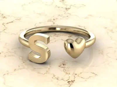 Alphabet Jewelry with Heart Ring S 3D print model