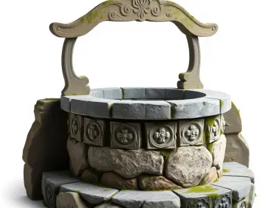 Medieval Stone Wishing Well Model Pack Low-poly 3D model