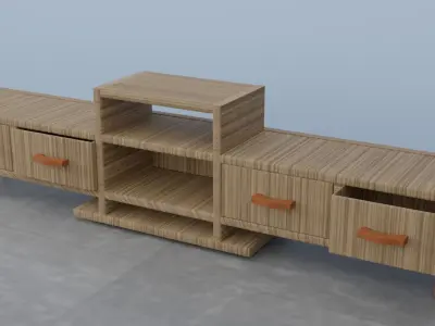 Wooden tv stand Low-poly 3D model