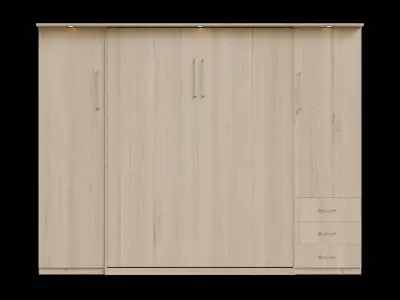 Beige Wood Wall Bed Closed Low-poly 3D model