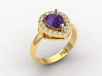 Engagement Ring with Pear Stone 3D print model 3D print model