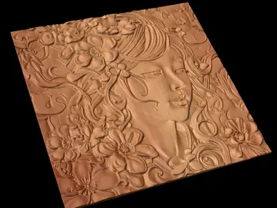 Japanese anime girl with flowers3 CNC 3D model 3D print model