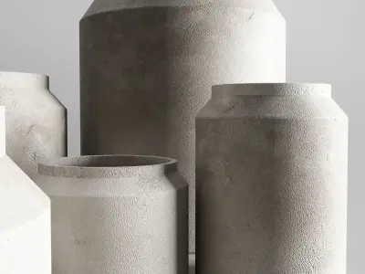vase concrate set 01 Low-poly 3D model