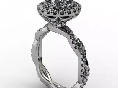 Round double halo engagement ring with braided shank 3D print model