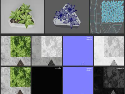 Concrete Potted Cactus Set 3D model