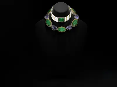 Mughal necklace Emerald and diamond 3D model