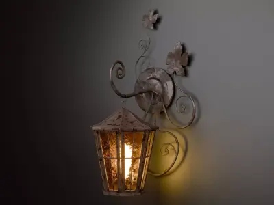 Vintage Wall Lantern Wrought Iron Lamp game ready Low-poly 3D model