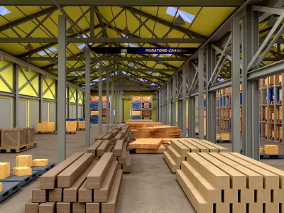 Warehouse filled with pallets and boxes Low-poly 3D model