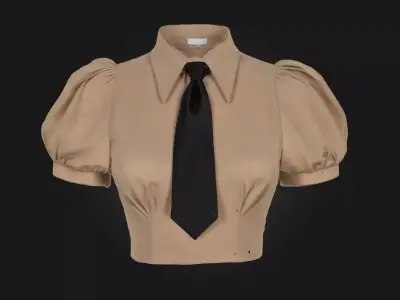 Puff Sleeve Khaki Blouse  Classic Comfort with a Touch  3D model