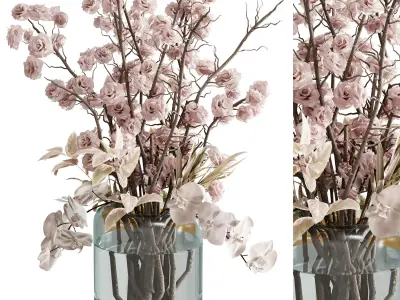 flowers plant in a bouquet glass vase 72 3D model