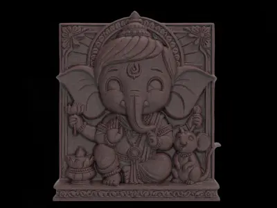 Cute Ganesha Bas-Relief Artwork STL File for 3D Printing 3D print model
